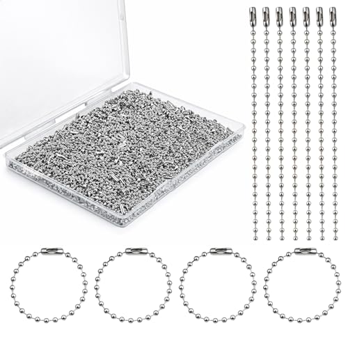 400 Pcs Long Bead Ball Chain Keychain 3.9 Inch Silver Ball Connector Clasp 2.4mm Diameter Metal Necklace Chains for Dog Tags Hanging Keychains Jewelry Making Accessories