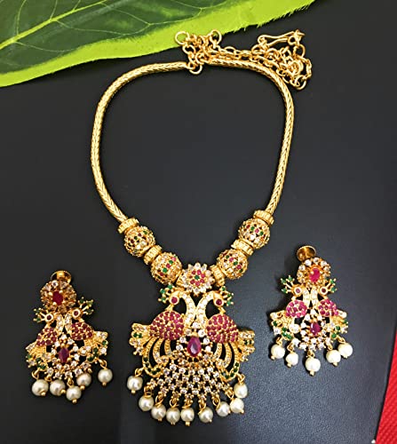 Sasitrends One Gram Micro Gold Plated Peacock Necklace Set for Women and Girls - Image 6