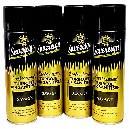 Sovereign Turbojet Air Sanitiser Savage Air Freshener Blast Spray Can 4 x 500ml Bundle