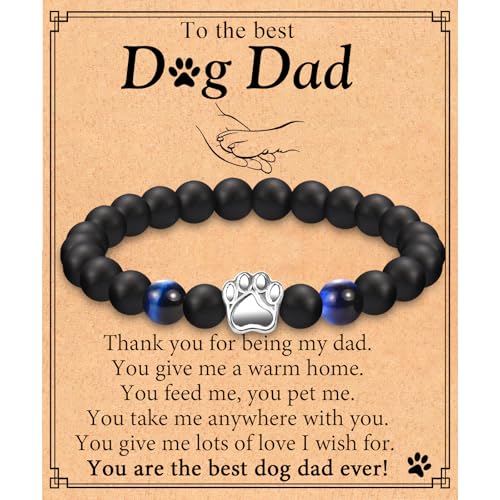 Dog Dad Gifts for Men, Paw Charm Bracelet - Father's Day, Christmas, Birthday Jewelry for Dog Lovers With Sentimental Message Card