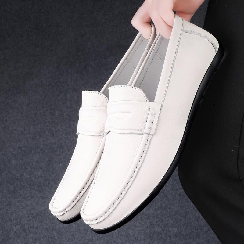 Men's Loafers Shoes Round Toe Genuine Leather Penny Loafers Flexible Slip Resistant Lightweight Fashion Prom Slip-ons4