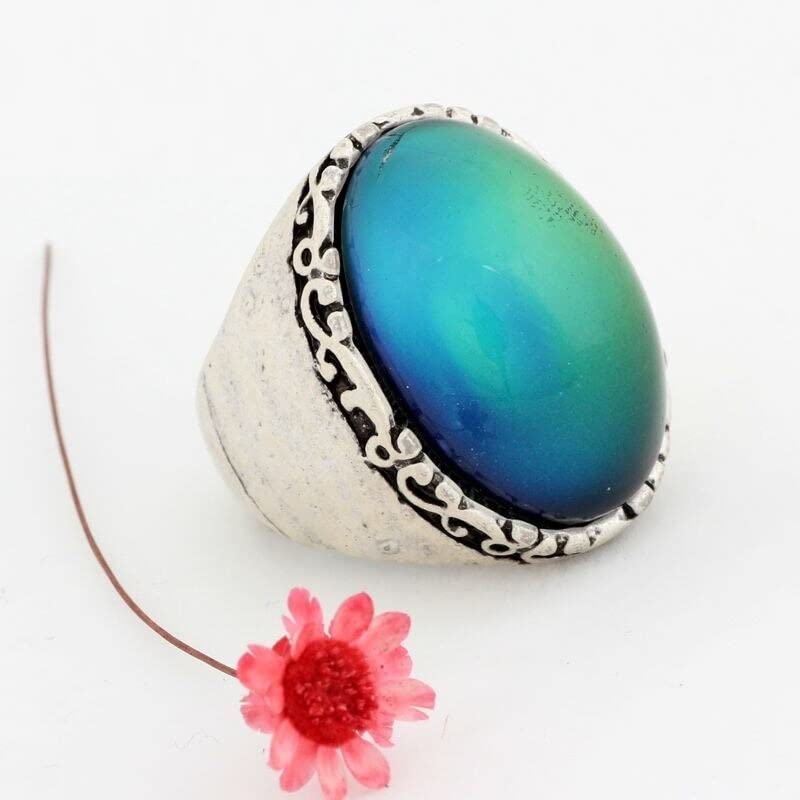 LOKILOKI 2 Uds Anillos De Estado De Ánimo Que Cambian De Color Chapados En Plata Antigua Que Cambian La Temperatura del Color Conjunto De Anillos De Sensación De Emoción para Mujeres/Hombres