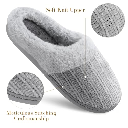shoeslocker Womens Memory Foam Fuzzy Slippers Knitted House Slippers for Women Comfy Slip-On Warm House Shoes3