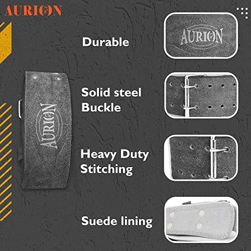 Image of AURION Unisex Suede Leather Premium Weightlifting Belt (Large, Grey, 1pc) for Men and Women | Body Fitness Gym Back Support Weightlifting Belt | Gym Equipment | Adjustable Buckle | Power Training