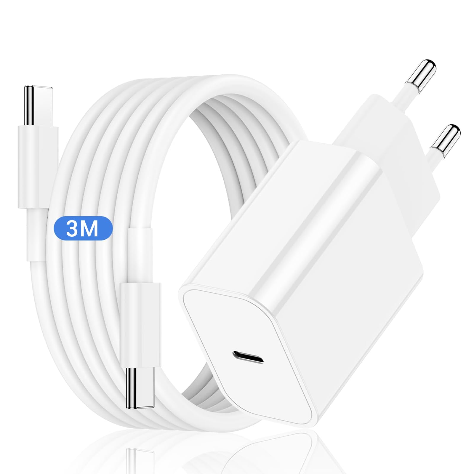iPhone 17 16 15 Ladegerät und Ladekabel 3M, 20W USB C Schnellladegerät mit Typ C Schnellladekabel, USB C Kabel mit Adapter Stecker für Apple iPhone 17 Pro Max/17 Air/16e/16 Plus/15 Pro/iPad Air/Mini