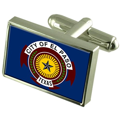 El Paso City USA Sterling Silver Flag Cufflinks Engraved Box