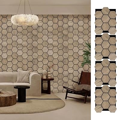 ARMURO Wall Paneling for Interior Wall - 4 PCS Hexagon Wall Panels - Hexagon Acoustic Panels - Natural Walnut Wood Veneer Sound Proof Panels for Walls, Wood Slat Wall Panel 23.8" W x 29" L