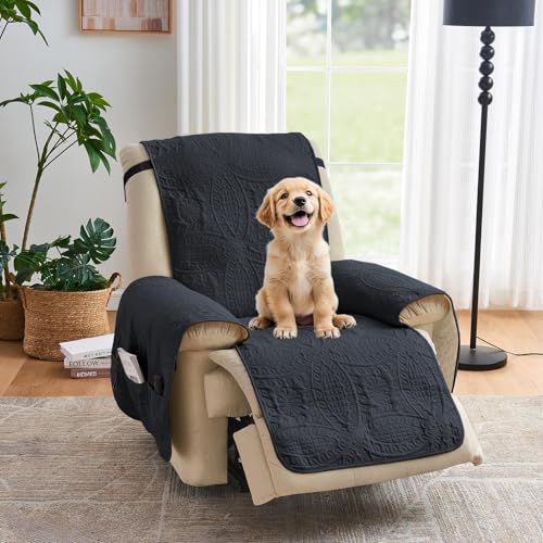 Image of Blue Quilted Recliner Covers, Water-Repellent Recliner Slipcovers, Lazy Boy Chair Covers, Pet Friendly Recliner Cover for Dogs Cats, Washable Furniture Protector (Recliner 22 inch, Blue Gray)