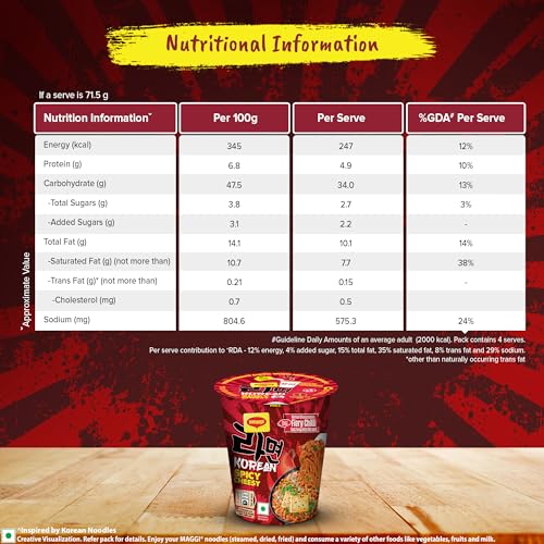 Image of MAGGI Korean Spicy Cheesy Cuppa Noodles, 286 g (Pack of 12, 71.5g each)