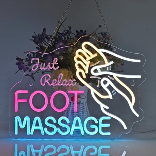Image of Foot Massage Neon Sign,Foot Spa Wall Decor Dimmable LED Light Sign | Massage Neon Lights Hanging Wall Art Decoration for Foot Relax Room Foot Baths Spa Salon Wellness,USB Powered,16.1*12.6in