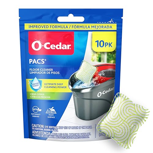 O-Cedar PACS Hard Floor Cleaner, Crisp Citrus Scent 10 Count (1-Pack) | Made with Naturally-Derived Ingredients | Safe to Use on All Hard Floors | Perfect for Mop Buckets