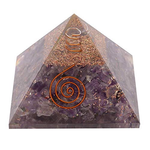 Aatm Gemstone Amethyst Orgone Pyramid for EMF Protection Chakra Healing Meditation with Copper (1 and 1 Inches)