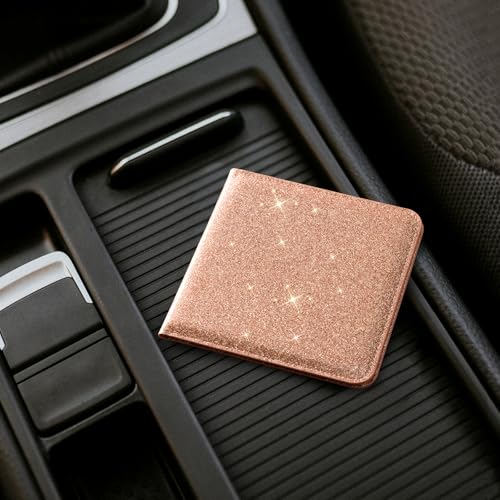 Image of CoBak Car Registration and Insurance Holder - Vehicle Glove Box Car Organizer, Auto Truck Comparment Accessories Case for Essential Document, Driver License, Cards (Glitter Rosegold)