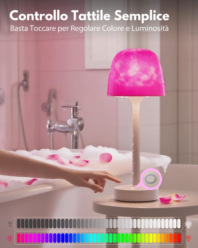 Waterproof Mood Shower Lampe - Badezimmer Lichtprojektor mit 16 Farben Nordlicht & Akku Batterie. Wasserdicht LED Tischleuchte Touch & Fernbedienung für Bathroom und Badewannen Badezimmerbeleuchtung
