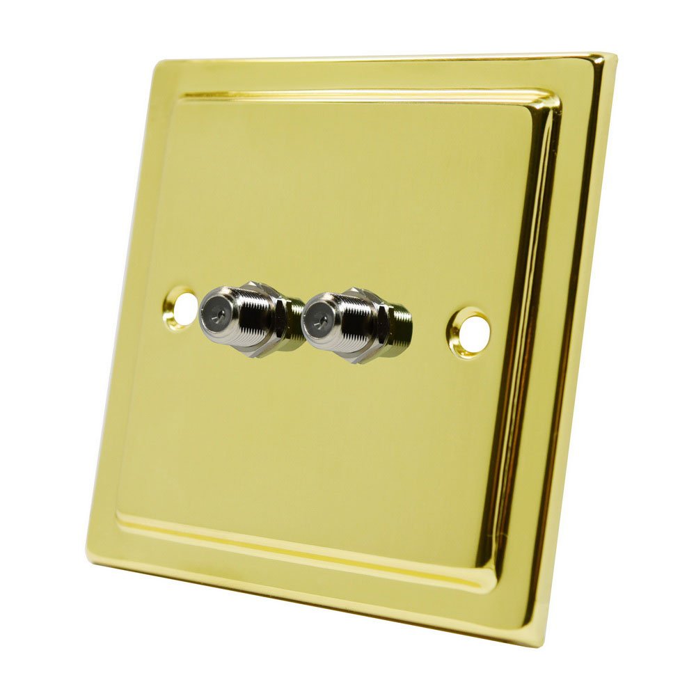 Alliance Electrical Gold Victorian Polished Brass 2 Gang Sky Socket - Double F Type Socket For Satellite Outlets