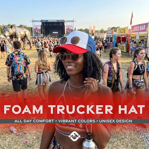 Image of Funky Junque Foam Trucker Hat, Trucker Hats for Women & Men - Blank Adjustable Snapback Mesh Back Baseball Cap