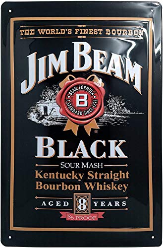 JIM BEAM Black - Whiskey Blechschild hochwertig geprägt, 30 x 20 cm, Wandschild, Türschild, Dekoration