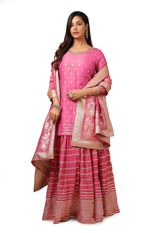 soch Womens Mustard Tissue Zari Woven Suit Set With Cutdana-picture-18