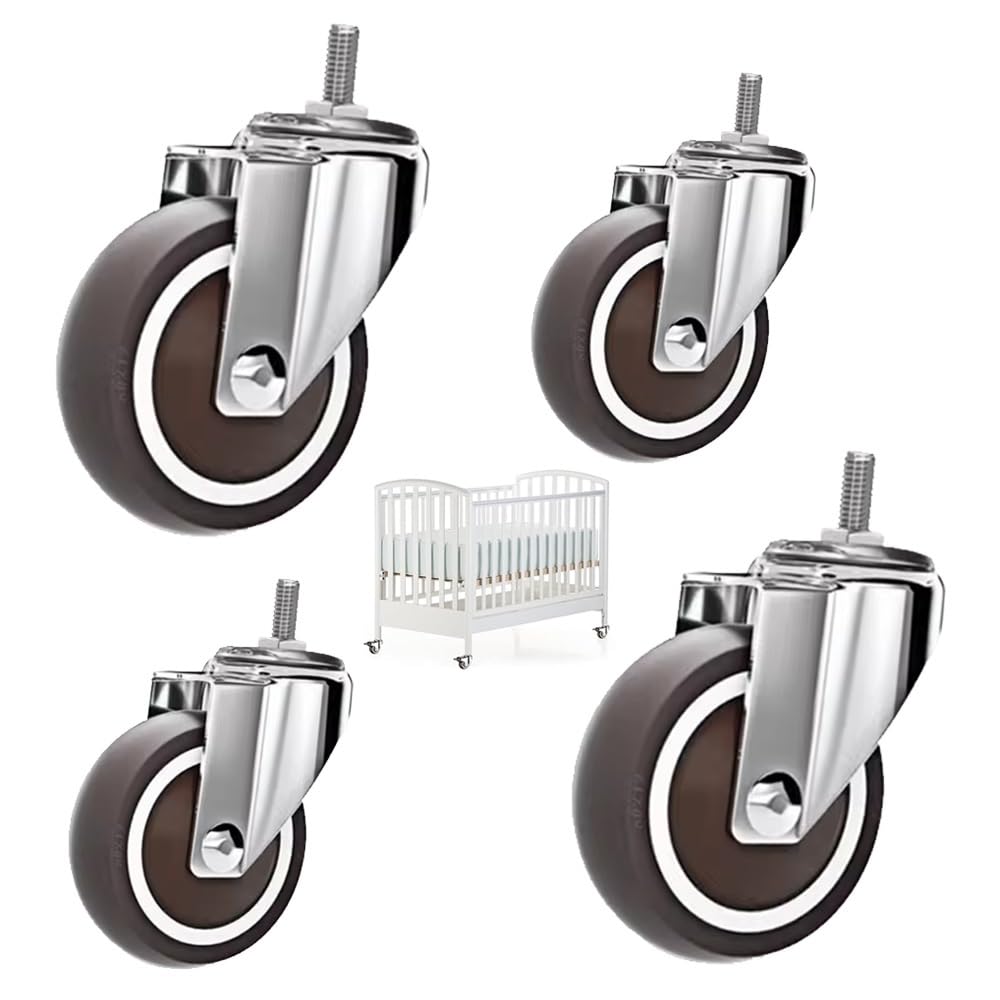 M10-Gewinderollen, 2 Zoll, 3 Zoll, Möbel-Lenkrollen, Trolley-, Regal-, Stuhlrollen, 4Er-Set, Gummirollen Mit Bremsen/Swivel/2In-M10*15