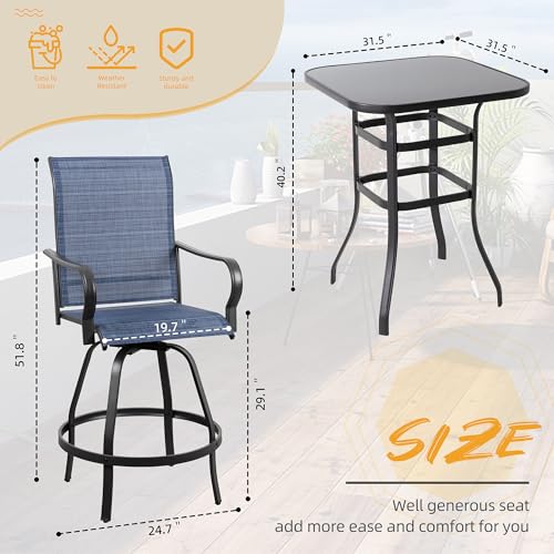 Shintenchi 5 Piece Patio Swivel Bar Set, Outdoor Patio Bar Table and Chairs Set, All Weather Textile Metal Bar Height Stools Chairs Set of 4, High Top Bistro Set for Balcony, Backyard,Garden,Deep Blue