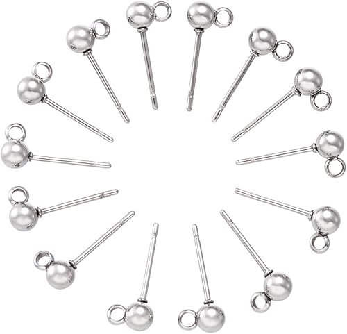 Miniatura 3 de Craftdady 40 aretes redondos de acero inoxidable de 0.669 x 0.354 in con lazo de 0.039 in para hacer joyas de aretes