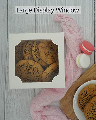 White Cookie Boxes 12 Packs 6\" x 6\" x 3\" for Gift Giving with Windows Easy Assembly
