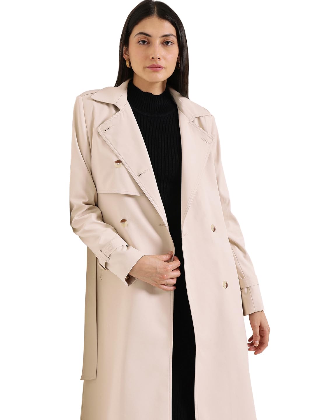 Women Trench Coat | Tailored Fit Spread Collar Solid Design | Premium Polyester Twill Smooth Texture & Lined Interior For Work & Formal Occasions