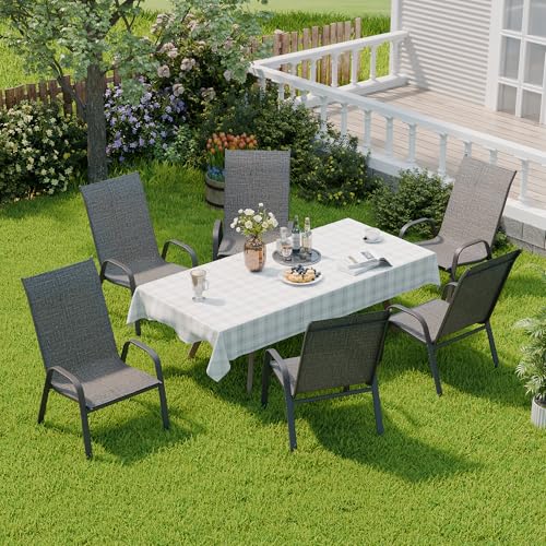 Image of Patio Chairs Set of 6, Stackable Outdoor Dining Chairs for All Weather, Metal Modern Outside Furniture Chair for Pool Side, Garden, Backyard Deck, Dark Grey