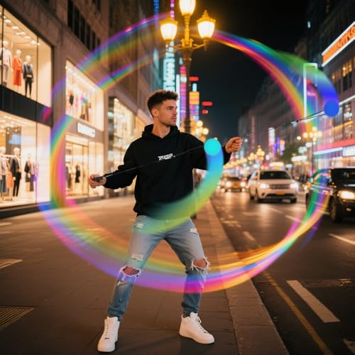 WDKXCN 6 Stück LED Poi Bälle, Soft Spinning Jonglierbälle, Leuchtende POI Jonglierbälle mit Regenbogen Farben, Jonglierbälle mit Verstellbaren Doppelschlaufen-Leinen, für Anfänger & Profis