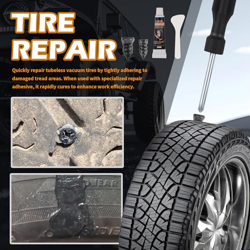 Image of 60PCS Car Tire Repair Rubber Nail Kit,Self-Tapping Tire Plug Kit Includes Tires Repairs Screws /Screwdrivers /Glue,Professional Tires Repair Screws Kits for Cars /Motorcycle