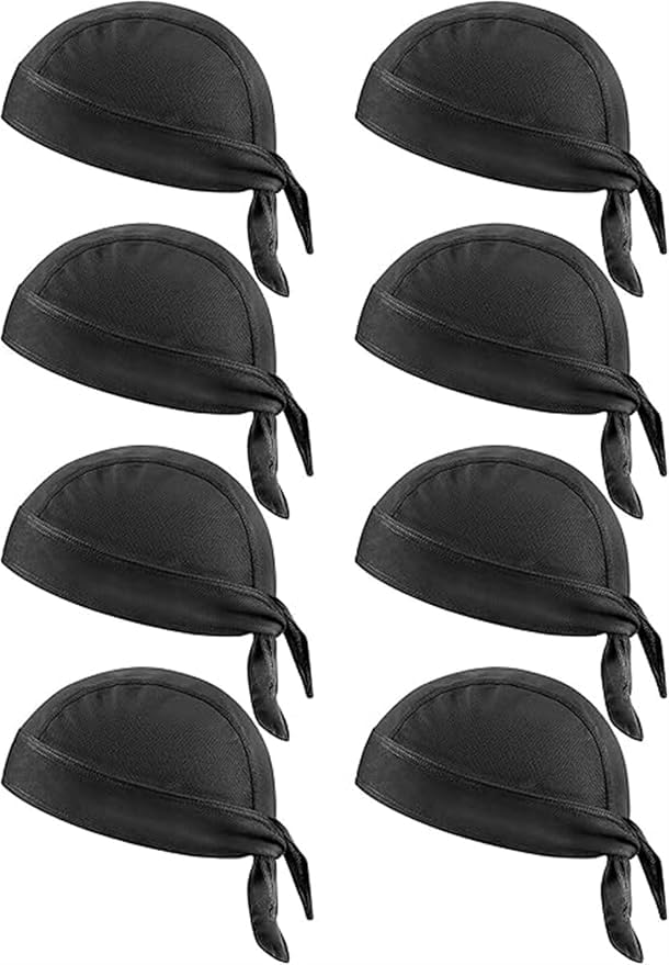 THE WHITE SHOP 8 Pack Do Rag Skull Caps for Men Sweat Wicking Doo Rags Cooling Helmet Liner Cycling Motorcycle Bandana