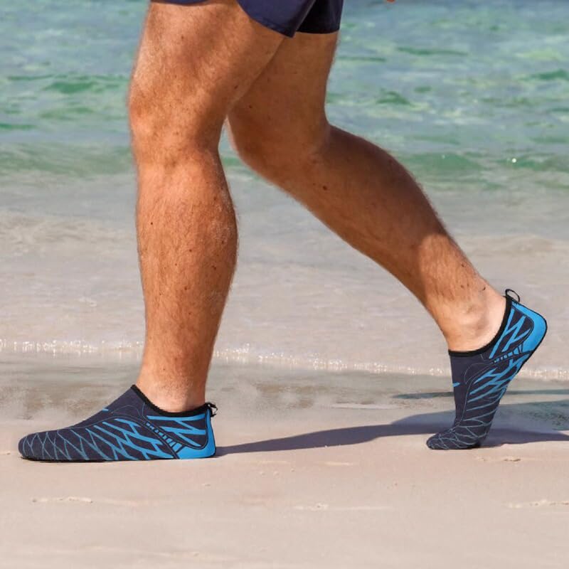 Mens Womens Water Shoes Quick Dry Barefoot Shoes Non-Slip Aqua Socks for Beach Swim Blue Curve4