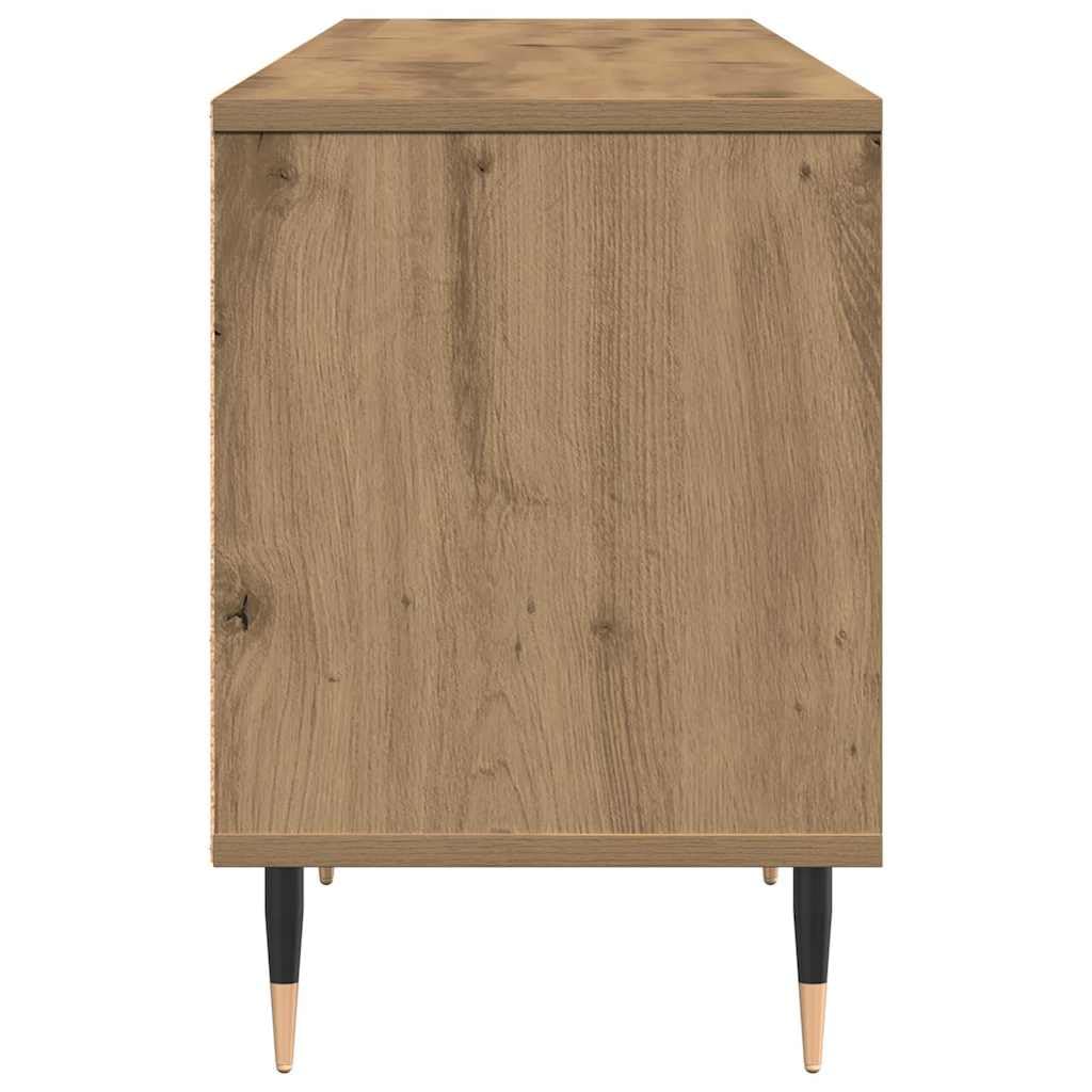 Szafka pod telewizor z dębu Artisan 150 x 30 x 45 cm, materiał drewnopochodny z 3 drzwiami i półkami, niska szafka do salonu, schowek HiFi, półka multimedialna, komoda z kanałem kablowym