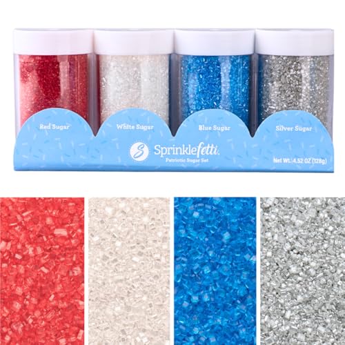 Image of Sweets Indeed 4th of July Decorating Sugar 4-Pack Set - Red White Blue and Silver Sanding Sugar for Baking & Decorating Cupcakes, Cookies, Cakes & Desserts - 4.52 ounces