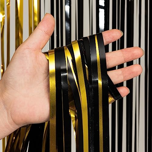 Black and Gold Party Streamers Decoration - GREATRIL Foil Fringe Backdrop for 2026 NYE/Anniversary/Farewell/Cocktail/Prom/EID/Birthdays - 3.2ft X 8.2ft - 2 Packs - Image 6