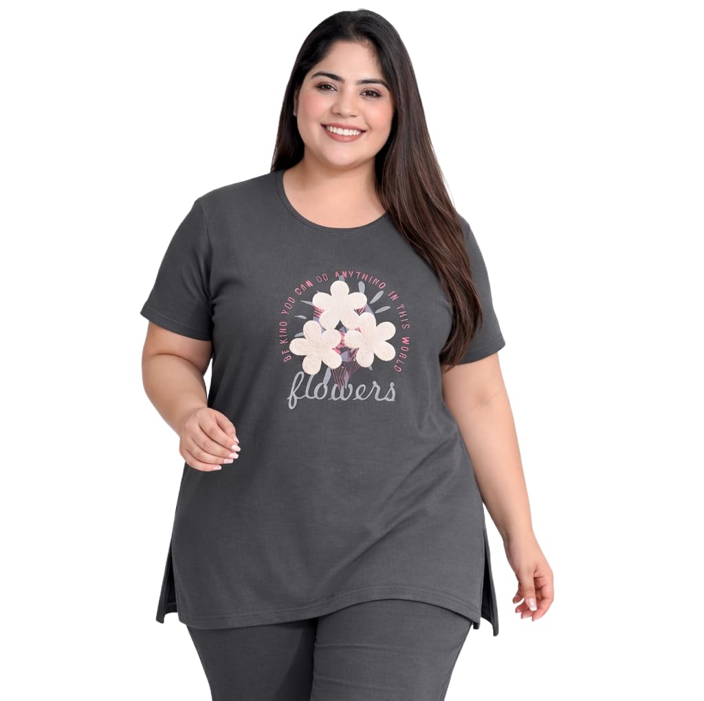 In Love Women's Printed Cotton Plus Size Longline T-Shirt Half Sleeves with Pockets