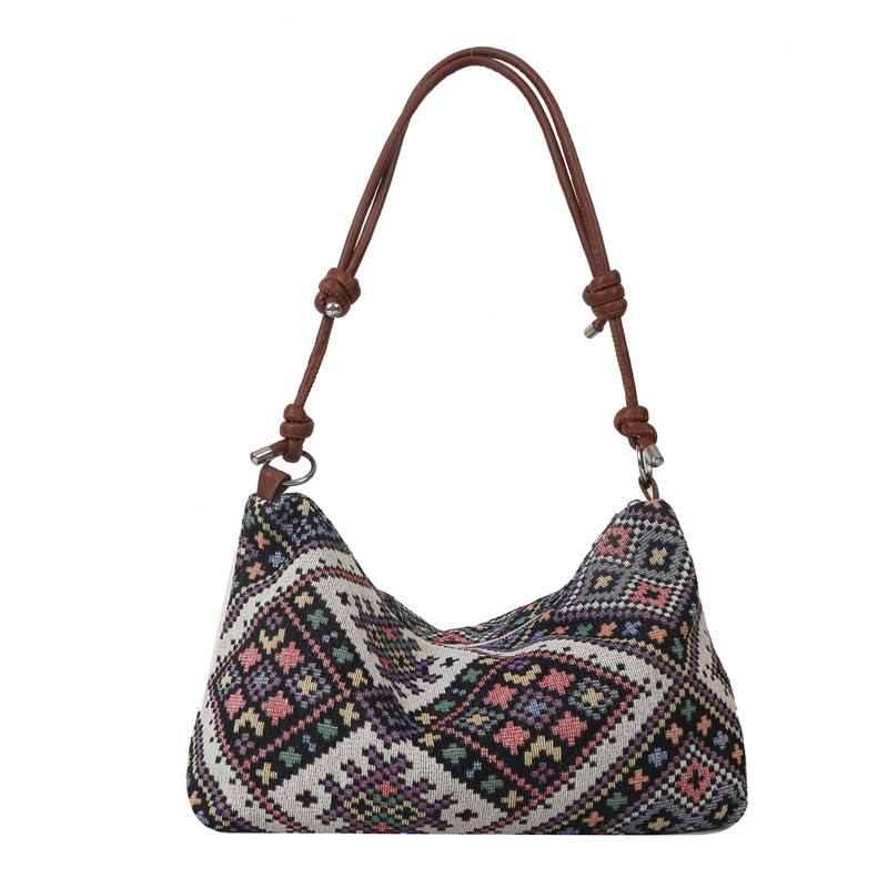 Image of Retro Canvas Handbag Hobo Shoulder Bag for Women Casual Working Shopping Bag (Black)