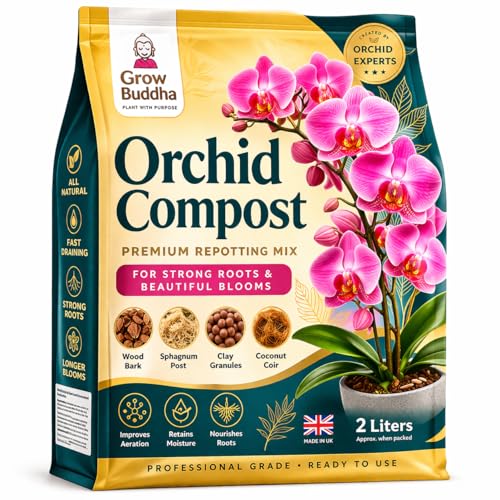Professional Orchid Potting Mix Compost - 2 Litres | Fast Growth Strong Root Long-Blooming Re-Potting Mix for Beautiful Plants - Suitable for All Orchid Varieties