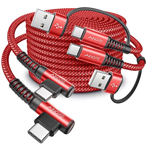 Image of AINOPE USB C Cale for iPhone 16 Charger Cord,60W 4 in 1 Charging Cable for iPad Charger and USB C to USB C Devices,Right Angle Type C Cord Carplay Cable fit iPhone 16 Pro Series,2 Pack 6.6Ft Red