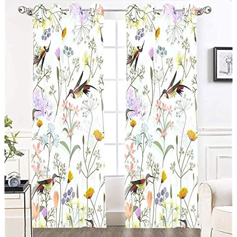 Floral Birds Room Darkening Curtains Set Cover