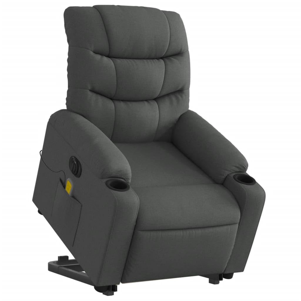 Sillón elevador eléctrico reclinable con masaje de 6 puntos, color gris oscuro, tejido para ancianos y adultos, función de elevación y vibración, cómodo asiento acolchado