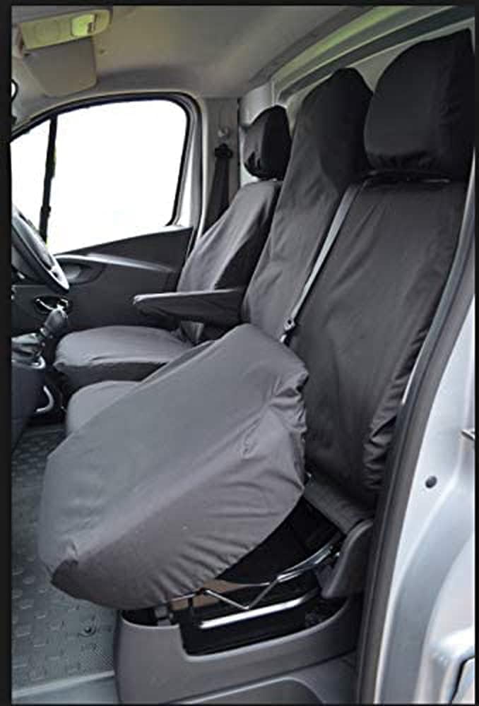 Wheels N Bits Van Waterproof Seat Covers Compatible with Renault Traffic Fiat Talento Nissan NV300 Vauxhall Opel Vivaro 2014 onwards (Folding Bottom Seat ! pc Middle Seat Head Rest)