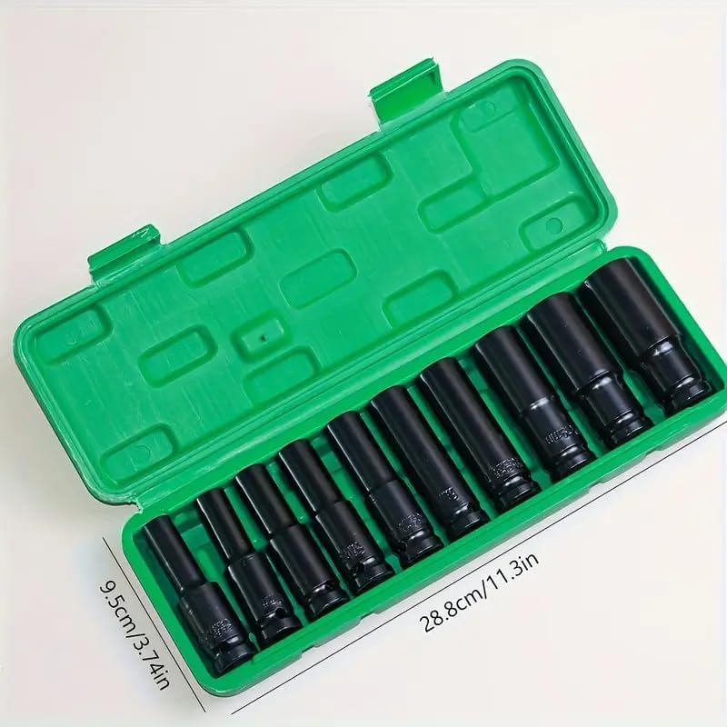 Image of Mahi impex 10 Pieces 1 /2-Inch Square Drive 78mm Deep Impact Socket Hex Set, 6-Point Standard Metric Sizes CR-V Steel 10mm to 24mm (10 in 1 impact socket set) (Green)