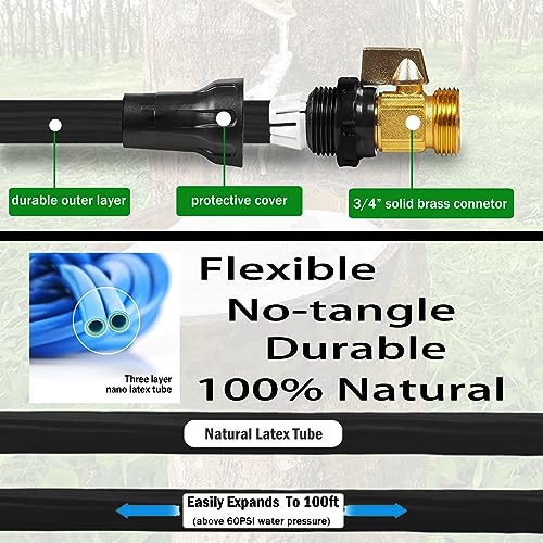 Expandable Garden Hose 100Ft Water Hose with 10 Function Nozzles, Flexible Retractable lightweight Garden Hose, Water Pipe with Solid Brass Connector for Garden Watering and Washing Car (Black) - Thumbnail 4