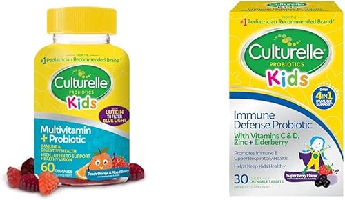 Culturelle Gomitas probióticas para niños a partir de 2 años, sabores de naranja melocotón, bayas mixtas y probióticos de defensa inmunológica con