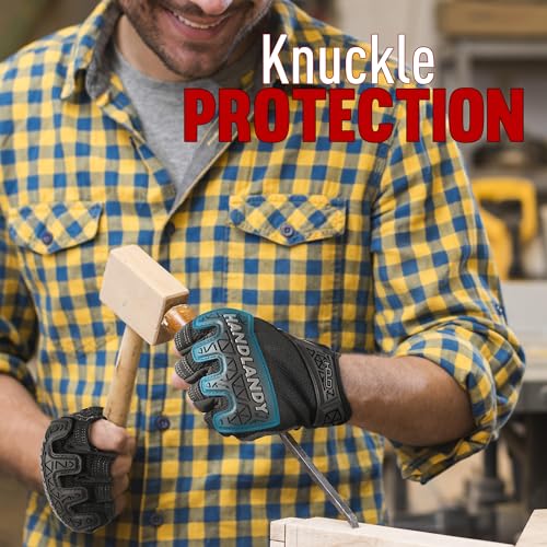 HANDLANDY Fingerless Work Gloves, Men Women Padded Half Finger Framer Mechanic Construction Carpentry Working Gloves (Black, L) - Image 4