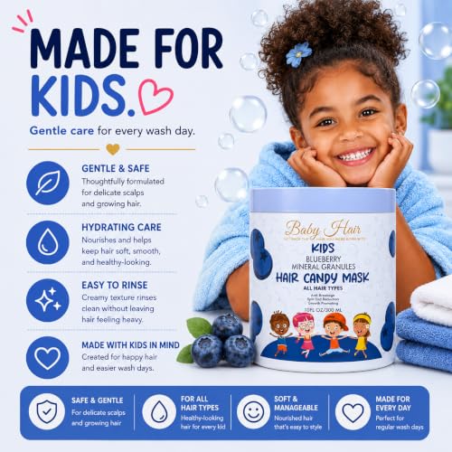 Image of BABY HAIR Kids Blueberry Mineral Hair Candy Mask | Deep Conditioning Hair Mask for Kids | Moisturizes, Softens & Helps Detangle | Sulfate Free | 10 fl oz