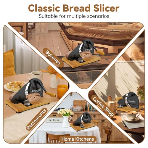 Image of vanerepok Manual Bread Slicer for Homemade Sourdough Adjustable Thickness | Even Slices Hand Crank Bread Cutter with Stainless Steel Blade & Solid Wood Base & Aluminum Alloy Body, Gift for Home Bakers