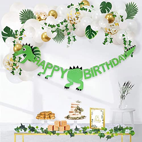 Image of 3D Dinosaur Birthday Banner, Dinosaur Happy Birthday Banner, Dinosaur Decorations for Birthday Party Swallowtail Flag Birthday Banner Boy Girls Kids Dinosaur Party Supplies (Green)