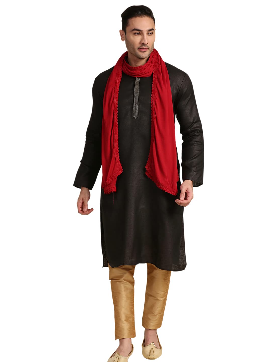 Men's Plain Maroon Chiffon Dupatta for Kurta/Sherwani/Achkan-image-48